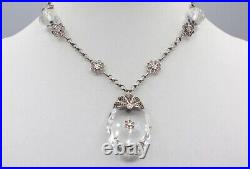 Vintage Art Deco Faceted Crystal Drop Silver Filigree Pendant Choker Necklace