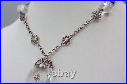 Vintage Art Deco Faceted Crystal Drop Silver Filigree Pendant Choker Necklace