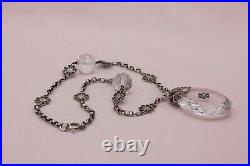 Vintage Art Deco Faceted Crystal Drop Silver Filigree Pendant Choker Necklace