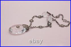 Vintage Art Deco Faceted Crystal Drop Silver Filigree Pendant Choker Necklace