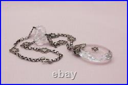 Vintage Art Deco Faceted Crystal Drop Silver Filigree Pendant Choker Necklace