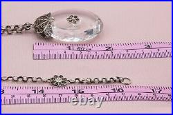 Vintage Art Deco Faceted Crystal Drop Silver Filigree Pendant Choker Necklace