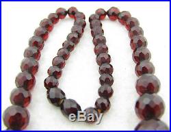Vintage Art Deco Faceted Graduated Cherry Amber Bakelite Bead 16 Necklace