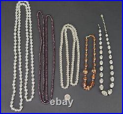 Vintage Art Deco Faceted Quartz Rock Crystal & Glass Bead Necklaces Lot 2 of 2