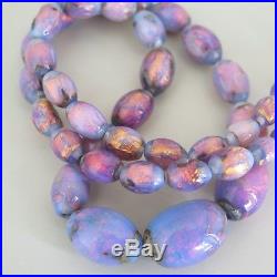 Vintage Art Deco Fiery Opal Foiled Foil Glass Bead Necklace