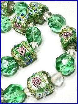 Vintage Art Deco Fiorano Murano Glass Green Square Wedding Cake Bead Necklace