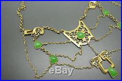 Vintage Art Deco French green glasses filigree festoon bib necklace