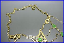 Vintage Art Deco French green glasses filigree festoon bib necklace