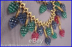 Vintage Art Deco Fruit Salad GLASS Floral Leaf Drop Dangle Book Chain Necklace