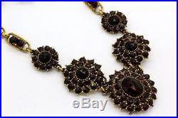 Vintage Art Deco Garnet Glass Bohemian Brooch Bracelet Necklace Earrings Set WED