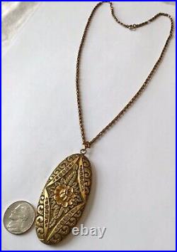 Vintage Art Deco Gold Filled Locket Pendant Necklace Az4