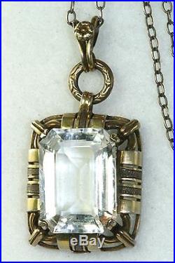 Vintage Art Deco Gold Over Sterling Silver Square Faceted Rock Crystal Necklace