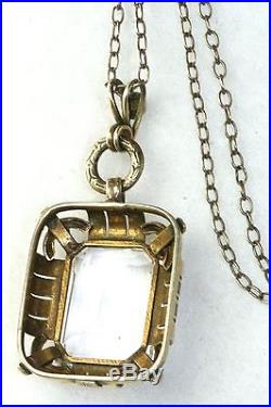 Vintage Art Deco Gold Over Sterling Silver Square Faceted Rock Crystal Necklace