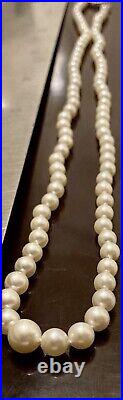 Vintage Art Deco Graduated 18 White Pearl Necklace 14k Clasp Diamond