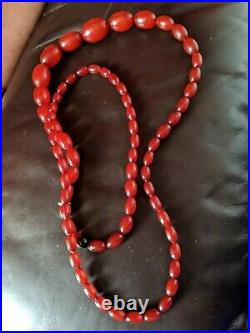 Vintage Art Deco Graduated Cherry Red Amber Bakelite Long105cm Necklace 90g
