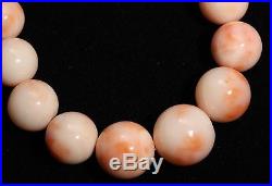 Vintage Art Deco Graduated NATURAL 15mm Pink Angel Skin Coral Bead Necklace 55g
