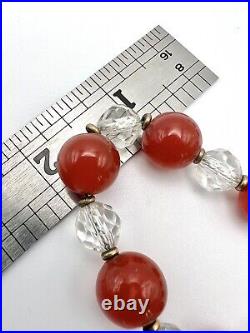 Vintage Art Deco Graduating Carnelian & Faceted Clear Crystal Necklace