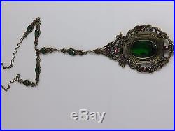 Vintage Art Deco Green Brass Glass Czech Antique Necklace