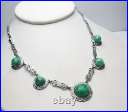 Vintage Art Deco Green Mottled Glass Necklace