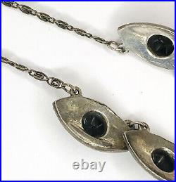 Vintage Art Deco Handmade Silver Necklace Floral Hat Shape Signed FANA 16