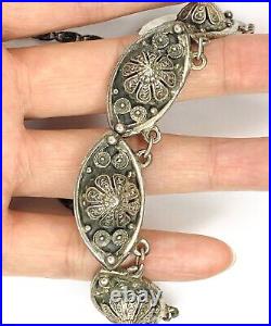 Vintage Art Deco Handmade Silver Necklace Floral Hat Shape Signed FANA 16