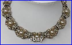 Vintage Art Deco Intricately Strung Pearl Rhinestone Collar Necklace