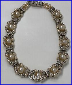 Vintage Art Deco Intricately Strung Pearl Rhinestone Collar Necklace