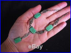 Vintage Art Deco Jadeite Jade Marcasite Sterling Necklace