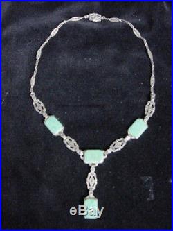 Vintage Art Deco Jadeite Jade Marcasite Sterling Necklace