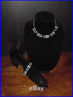 Vintage Art Deco Japan Sterling Open Back Rock Crystal Necklace & Bracelet WOW