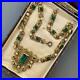 Vintage Art Deco Jazz Era Czech Hungarian Enamel Emerald Glass Pendant Necklace