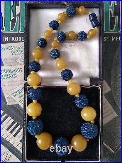 Vintage Art Deco Jewellery Faux Amber Carved Celluloid Beads Necklace Rethreaded