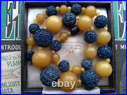 Vintage Art Deco Jewellery Faux Amber Carved Celluloid Beads Necklace Rethreaded