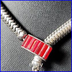 Vintage Art Deco Kreisler Red Rhinestone Lariat Adjustable Slide Tassel Necklace