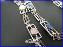 Vintage Art Deco Lapis Lazuli Rose Quartz Gemstone Double Sided Necklace 24