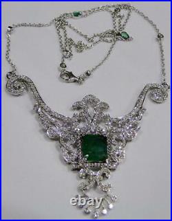 Vintage Art Deco Large 12.00CT Emerald & 5.15CT Shiny CZ Gorgeous Chain Necklace