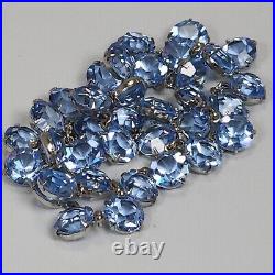 Vintage Art Deco Light Sapphire Blue Crystal Necklace Large Open Back VTG 15
