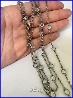 Vintage Art Deco Long Crystal Paste Glass Bezel Set Open Back Necklace