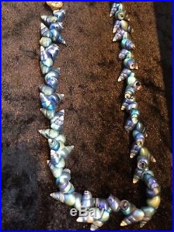 Vintage Art Deco Maireener Shell Necklace Iridescent Blue Green Shell Necklace