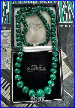 Vintage Art Deco Malachite Chunky Beads Necklace Heavy Gemstones Beautiful Gift