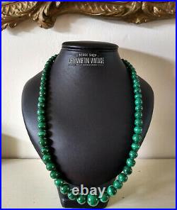 Vintage Art Deco Malachite Chunky Beads Necklace Heavy Gemstones Beautiful Gift