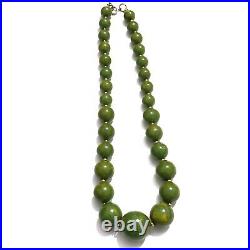 Vintage Art Deco Marbled Green Bakelite Bead Graduated Beaded Necklace 16 Inches