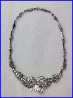 Vintage Art Deco Marcasite Sterling Silver Chocker Necklace Pearl Fabulous