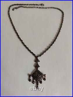 Vintage Art Deco Marcasite Sterling Silver Fringes Necklace With Garnet Fabulous