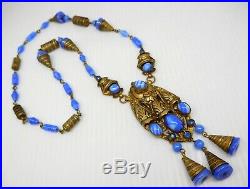 Vintage Art Deco Max Neiger Cobalt Blue Czech Art Glass Necklace #575t