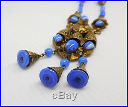 Vintage Art Deco Max Neiger Cobalt Blue Czech Art Glass Necklace #575t