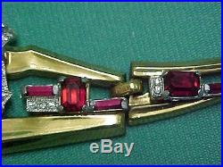 Vintage Art Deco McClelland Barclay Ruby Red & Clear Rhinestone Necklace Signed