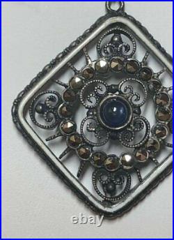 Vintage Art Deco Meyle & Mayer 935 Sterling Silver Enamel Marcasite Necklace