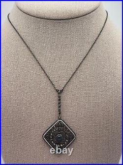 Vintage Art Deco Meyle and Mayer 935 Sterling Silver Enamel Marcasite Necklace