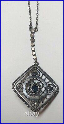 Vintage Art Deco Meyle and Mayer 935 Sterling Silver Enamel Marcasite Necklace